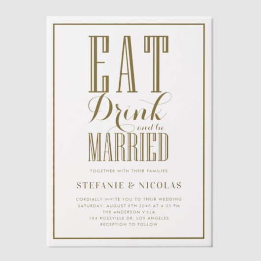 Invitations En Vélin Mangez, buvez et soyez marié Mariage (Recto)