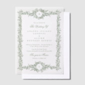 Invitations En Vélin mariage à double monogramme vert sauge (Compenser)
