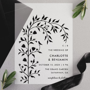 Invitations En Vélin Mariage à l'arche botanique noire pour oiseaux