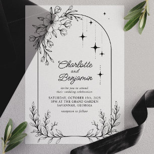 Invitations En Vélin Mariage à l'arche moderne étoile florale noire