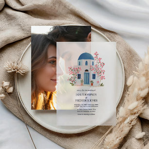 Invitations En Vélin Mariage à Santorin sous la coupole bleue et la bou