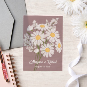 Invitations En Vélin Mariage Anniversaire de marguerites blanches Rose 