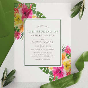 Invitations En Vélin Mariage aux feuilles de palmier florales d'Hibiscu