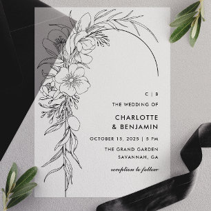 Invitations En Vélin Mariage avec Arche de Bouquet Floral Noir