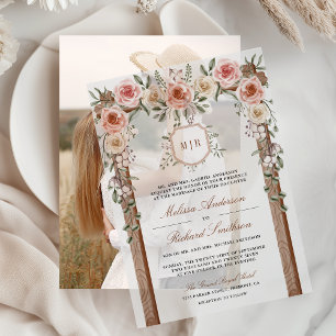 Invitations En Vélin Mariage avec Canopée en Bois Rustique et Monogramm