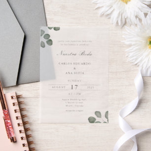 Invitations En Vélin Mariage Bilingue Espagnol Élégant Minimaliste
