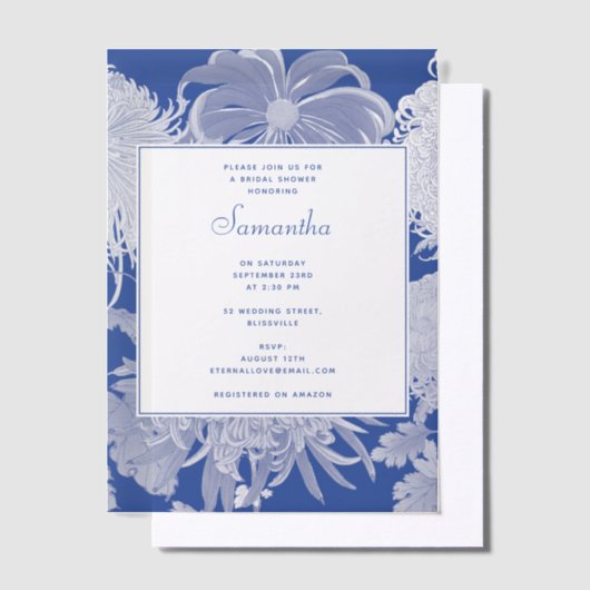 Invitations En Vélin Mariage Blanc Bleu Chinoiserie Floral Fête (Compenser)