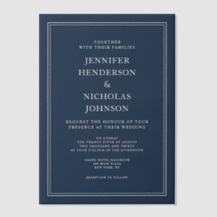 Invitations En Vélin Mariage Bleu Nuit Formel Élégant