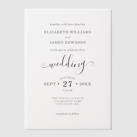 Invitations En Vélin Mariage bohème simple et élégant (Recto)