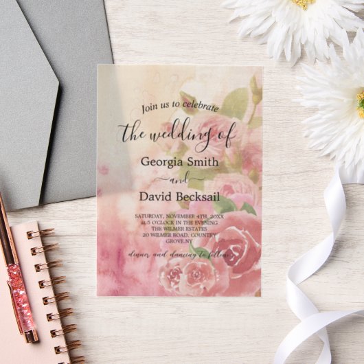 Invitations En Vélin Mariage botanique Rose (Mariage)