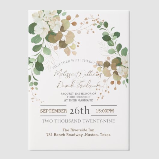 Invitations En Vélin Mariage botanique rustique d'automne à l'eucalyptu (Recto)