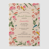 Invitations En Vélin Mariage Champêtre Fleurs Oiseaux Abeilles Dessinés (Recto)