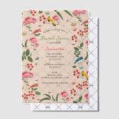 Invitations En Vélin Mariage Champêtre Fleurs Oiseaux Abeilles Dessinés (Décalage (Invitation))