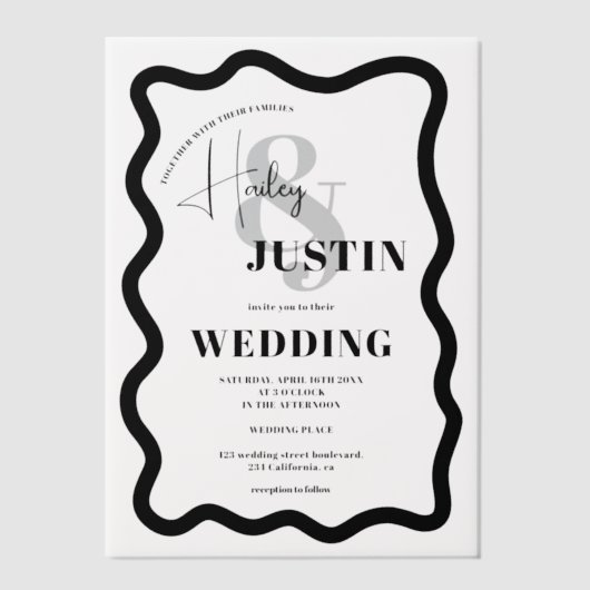 Invitations En Vélin Mariage chic moderne Black Retro Wavy Frame (Recto)