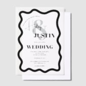 Invitations En Vélin Mariage chic moderne Black Retro Wavy Frame (Compenser)