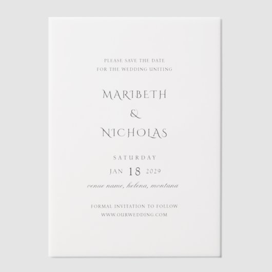 Invitations En Vélin Mariage classique moderne Enregistrer la date (Recto)