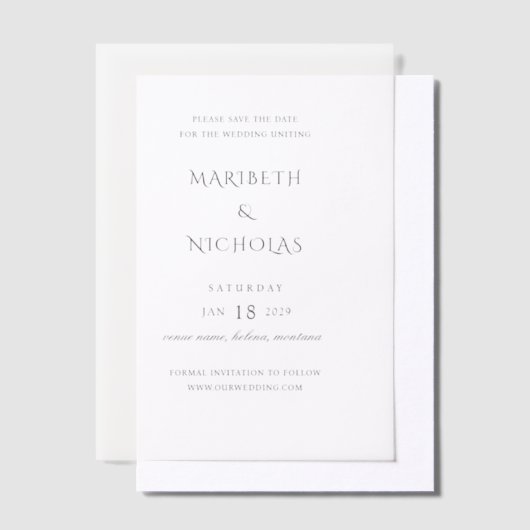 Invitations En Vélin Mariage classique moderne Enregistrer la date (Compenser)