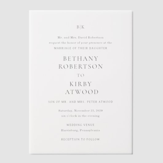 Invitations En Vélin Mariage classique noir et blanc élégant (Recto)