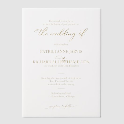 Invitations En Vélin Mariage classique simple Elegant Gold Foil Script (Recto)