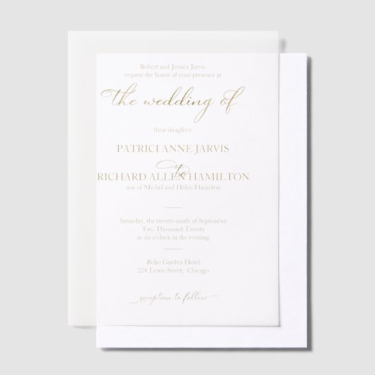 Invitations En Vélin Mariage classique simple Elegant Gold Foil Script (Compenser)