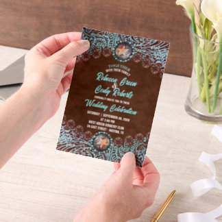 Invitations En Vélin Mariage Country Western Cowboy Brun Turquoise
