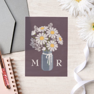 Invitations En Vélin Mariage Daisies Mason Jar Monogramme Initiales Som