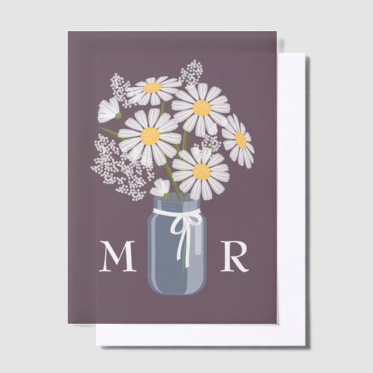 Invitations En Vélin Mariage Daisies Mason Jar Monogramme Initiales Som (Compenser)