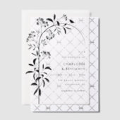 Invitations En Vélin Mariage d'arche botanique moderne aux oiseaux noir (Décalage (Invitation))