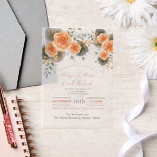 Invitations En Vélin Mariage d'automne rustique à feuillage orangé flor