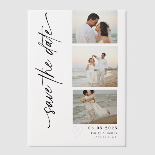 Invitations En Vélin Mariage de bande photo de script vertical classiqu (Recto)