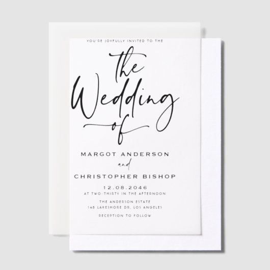 Invitations En Vélin Mariage de calligraphie à main noire (Compenser)