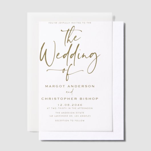 Invitations En Vélin Mariage de calligraphie lettres main or (Compenser)