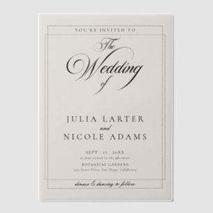Invitations En Vélin Mariage de calligraphie noire ivoire classique