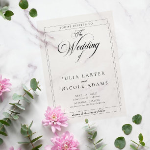Invitations En Vélin Mariage de calligraphie noire ivoire classique