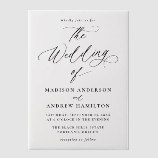 Invitations En Vélin Mariage de calligraphie noire moderne (Recto)