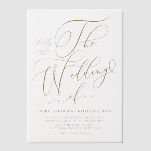 Invitations En Vélin Mariage de calligraphie Whimsical Or (Recto)