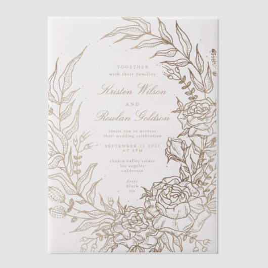 Invitations En Vélin Mariage de couronne dorée classique romantique (Recto)