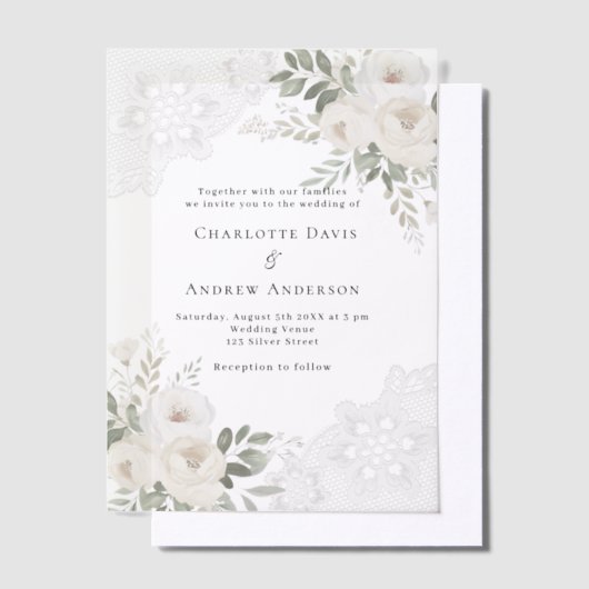Invitations En Vélin Mariage de dentelle fleurie blanche (Compenser)