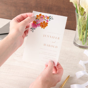 Invitations En Vélin Mariage de jardin floral rose et orange vibrant