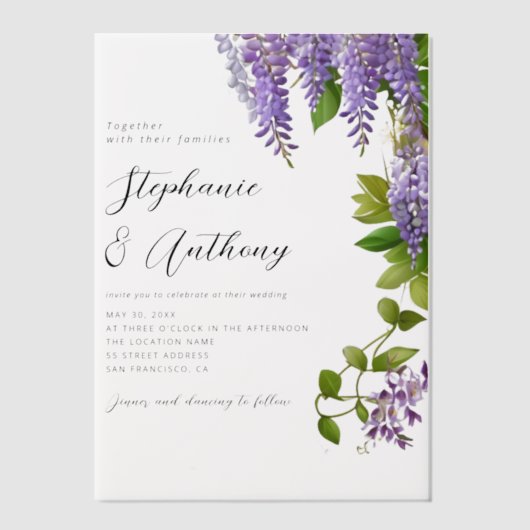 Invitations En Vélin Mariage de la glycine violette à pendaison botaniq (Recto)