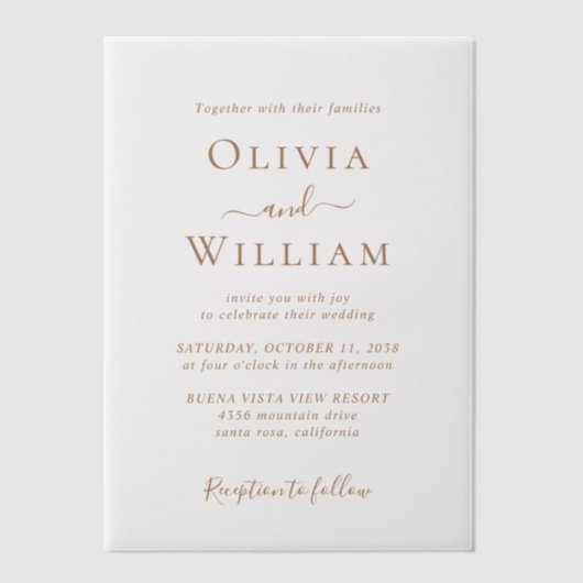 Invitations En Vélin Mariage de lettres or classique simple (Recto)