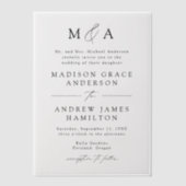 Invitations En Vélin Mariage de monogramme moderne élégant en noir (Recto)