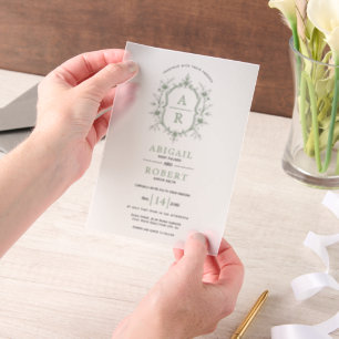 Invitations En Vélin Mariage de monogramme vintage vert Sage