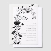 Invitations En Vélin Mariage de papillon floral noir moderne (Compenser)