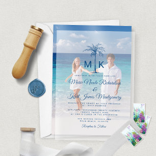 Invitations En Vélin Mariage de plage formel Palmier tropical Monogramm