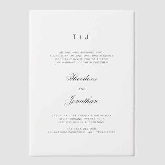 Invitations En Vélin Mariage de script Monogramme simple (Recto)