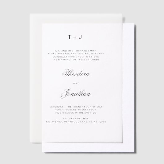 Invitations En Vélin Mariage de script Monogramme simple (Compenser)