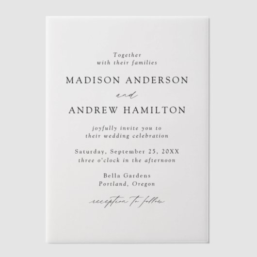 Invitations En Vélin Mariage de script noir élégant et moderne (Recto)