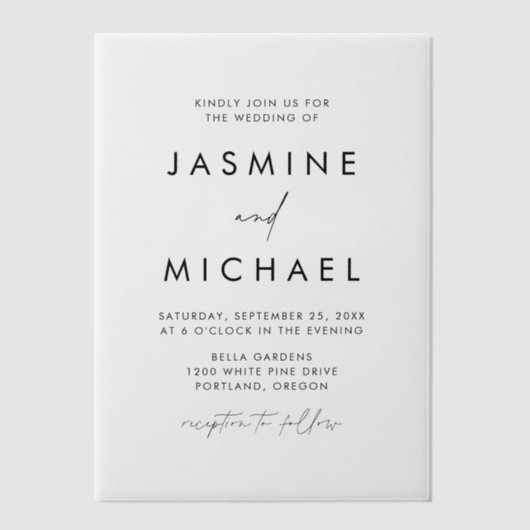 Invitations En Vélin Mariage de script noir moderne (Recto)