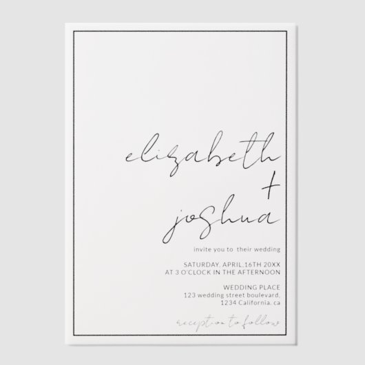 Invitations En Vélin Mariage de script noir simple et moderne (Recto)